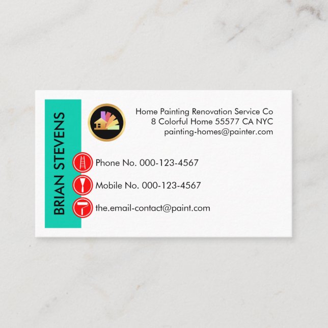 Painting Icons On Cyan Wall Layer Business Card (Front)