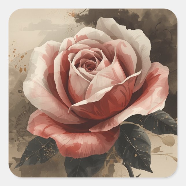Painting Images featuring stylized blooming roses Square Sticker (Front)