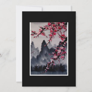 Painting Japanese Art Cherry Blossom Mountain Holiday Card