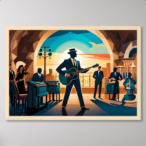 painting jazz song performance in retro style cafe poster