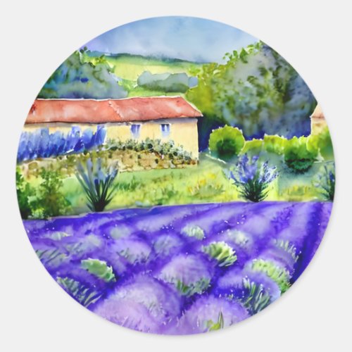 Painting Lavender fields  Classic Round Sticker