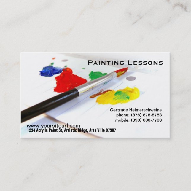 Painting Lessons - Paintbrush on paper palette Business Card (Front)