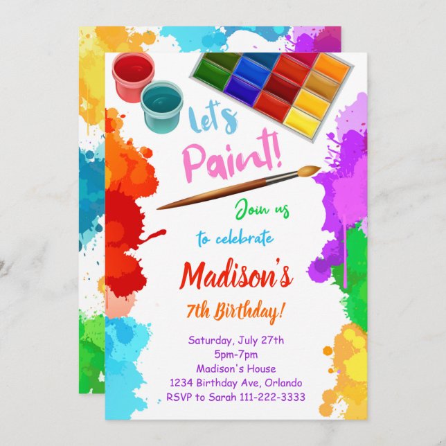 Painting Let's Paint Birthday Invitation (Front/Back)