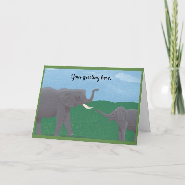 Painting Mother and Child Elephants Greeting Cards (Front)