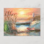 Painting Of A Beached Rowboat Near A Lighthouse Postcard
