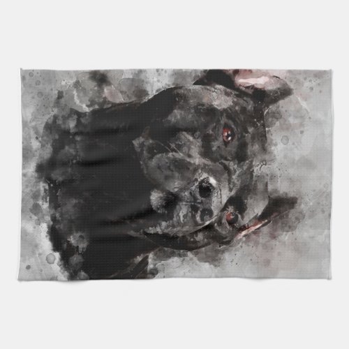 Painting Of A Black Pit Bull Kitchen Towel