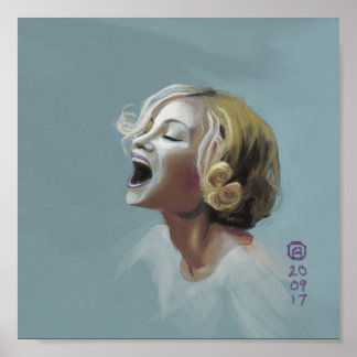 Painting of a Blonde Girl Laughing Poster