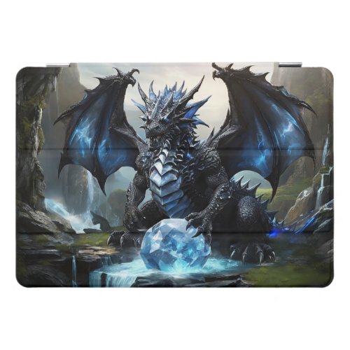 Painting of a blue Dragon holding a crystal iPad Pro Cover