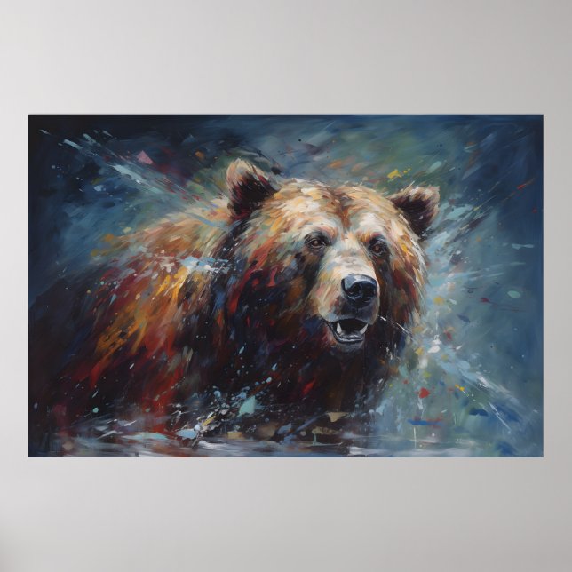 Painting of a Brown Bear in the Wild Portrait Poster (Front)