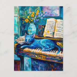 Painting of a Cat Sleeping on Piano Postcard