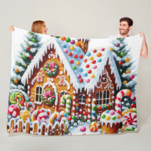 Painting of a Colorful Candy Gingerbread House Fleece Blanket