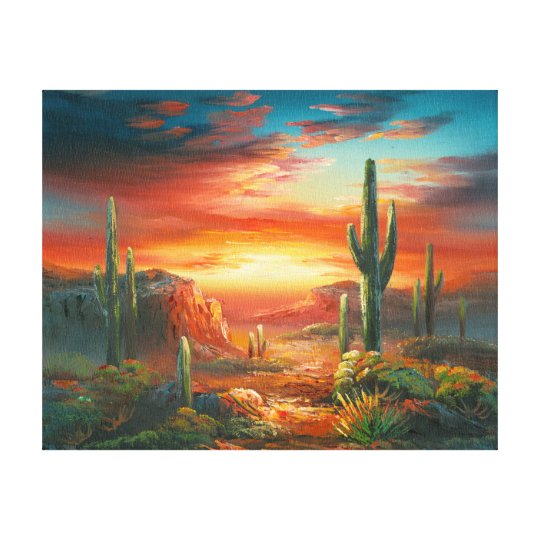 Painting Of A Colorful Desert Sunset Painting Canvas Print