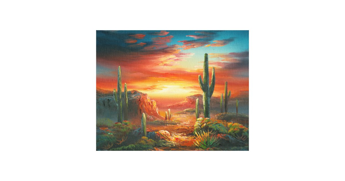 Painting Of A Colorful Desert Sunset Painting Canvas Print Zazzle