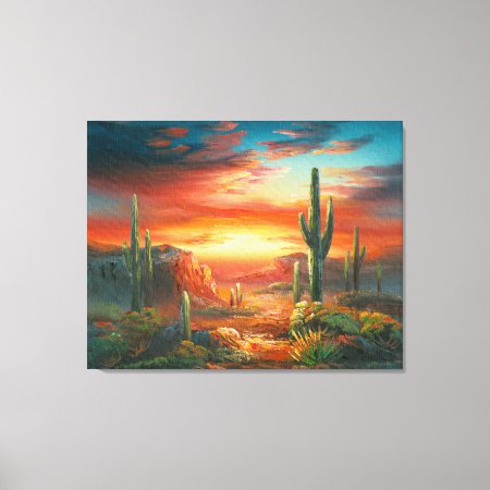 Painting Of A Colorful Desert Sunset Painting Canvas Print