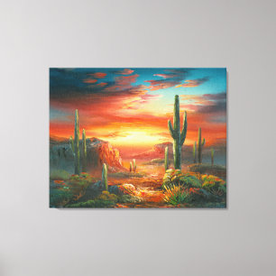 Painting Of A Colorful Desert Sunset Painting Canvas Print
