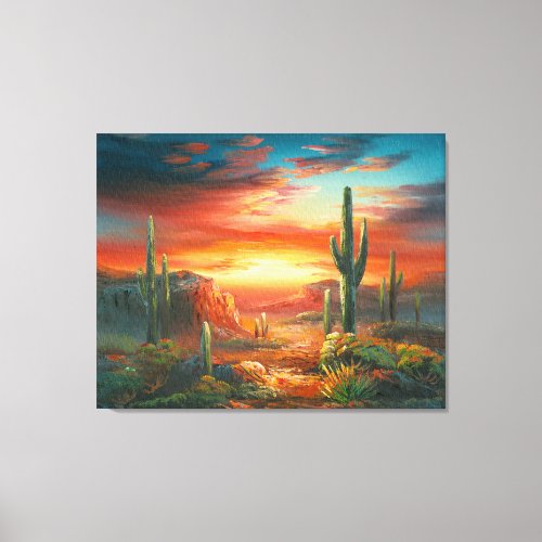 Painting Of A Colorful Desert Sunset Painting Canvas Print