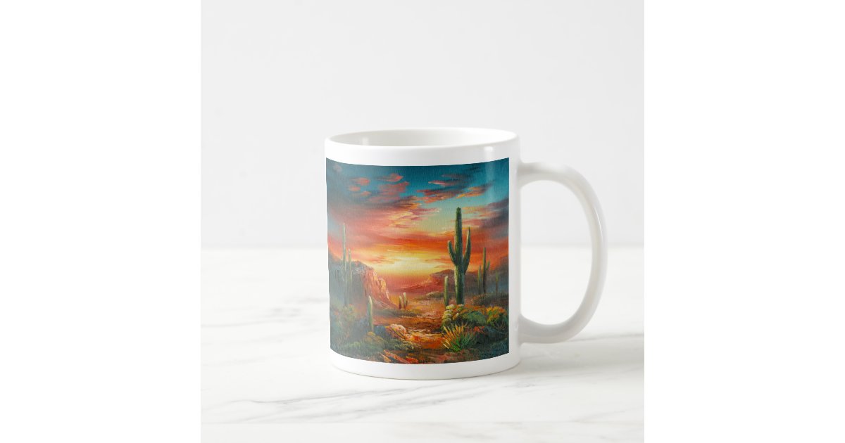 Painting Of A Colorful Desert Sunset Painting Coffee Mug Zazzle Com