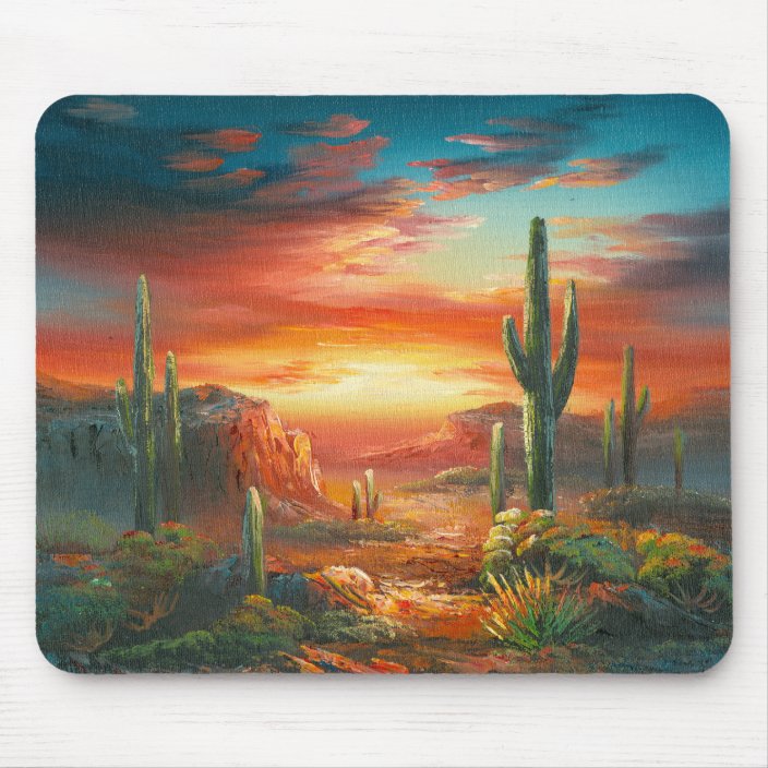 Painting Of A Colorful Desert Sunset Painting Mouse Pad Zazzle Com