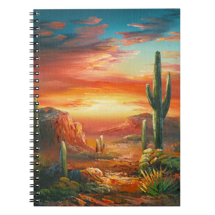 Painting Of A Colorful Desert Sunset Painting Spiral Notebooks