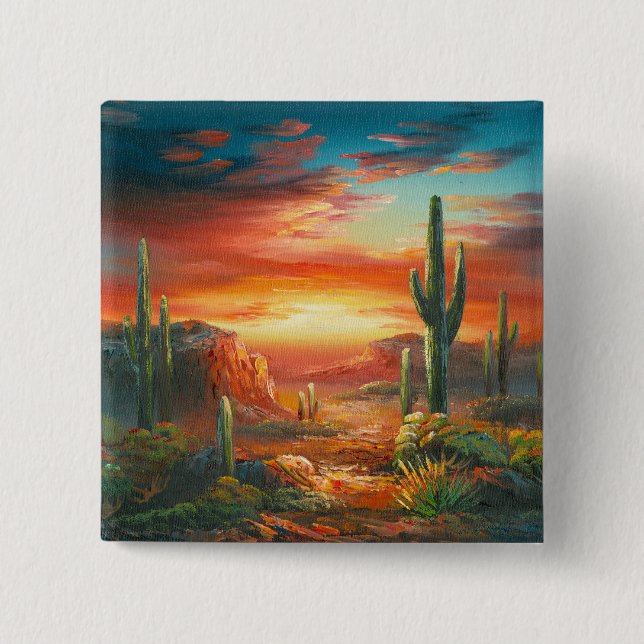 Painting Of A Colorful Desert Sunset Painting Pinback Button (Front)