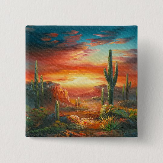 Painting Of A Colorful Desert Sunset Painting Pinback Button