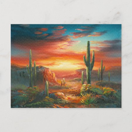 Painting Of A Colorful Desert Sunset Painting Postcard