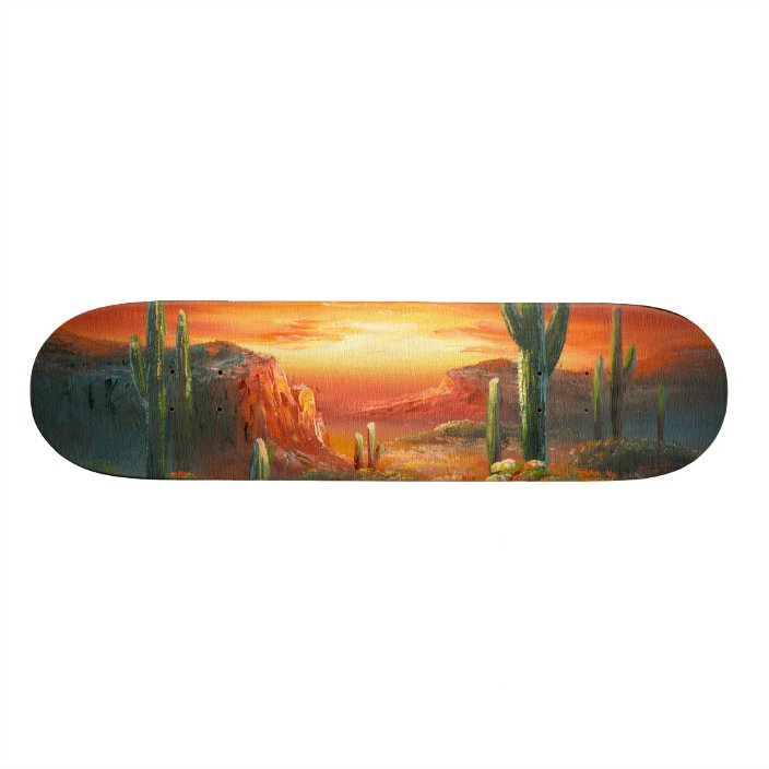 Painting Of A Colorful Desert Sunset Painting Skateboard Deck