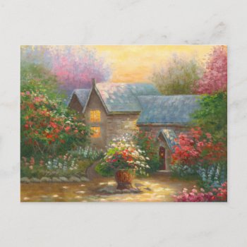 Painting Of A Flowered Country Home Postcard by CalmCards at Zazzle