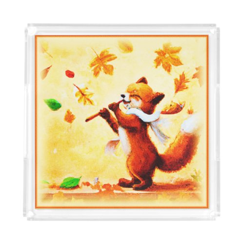 Painting Of a Happy Singing Red Fox Buy Now Acrylic Tray