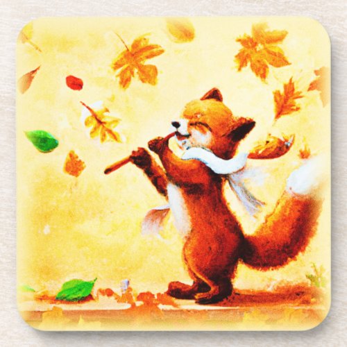 Painting Of a Happy Singing Red Fox Buy Now Beverage Coaster