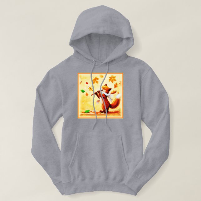 Painting Of a Happy Singing Red Fox. Buy Now Hoodie (Design Front)