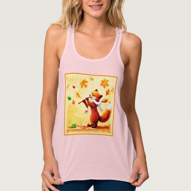 Painting Of a Happy Singing Red Fox. Buy Now Tank Top (Front)