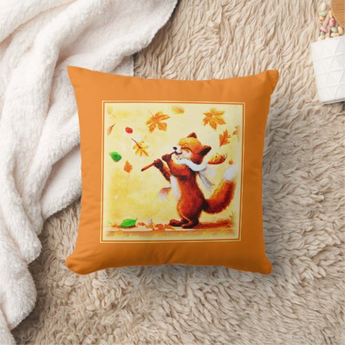 Painting Of a Happy Singing Red Fox Buy Now Throw Pillow