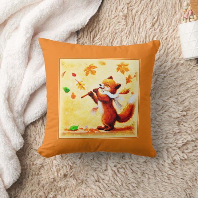 Painting Of a Happy Singing Red Fox. Buy Now Throw Pillow (Blanket)
