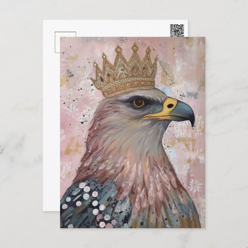 Painting of a hawk with a gold crown  postcard