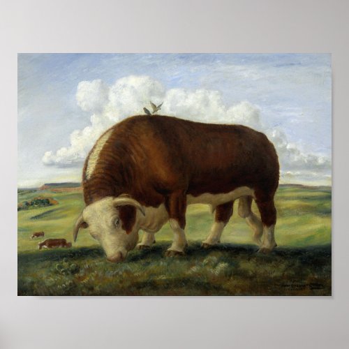 Painting of a Hereford bull Poster