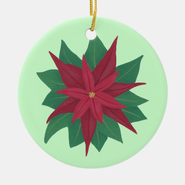 Painting of a Poinsettia Flower Christmas Ornament (Front)
