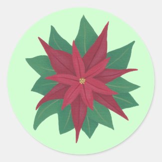 Painting of a Poinsettia Flower Christmas Stickers