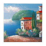 Painting Of A Seaside Villa In Italy Tile at Zazzle