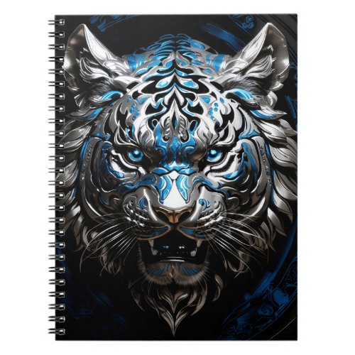 Painting of a silver and blue metallic tiger notebook