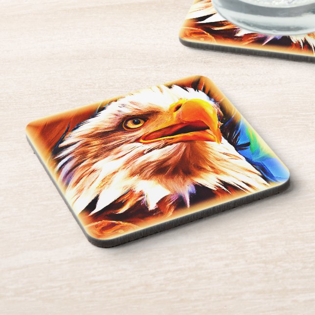 Painting of a Stunning Eagles Face. Buy Now Beverage Coaster (Left Side)