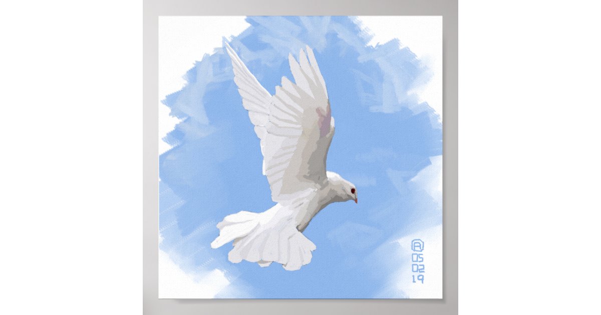 Painting Of A White Dove Flying Poster Zazzle Com