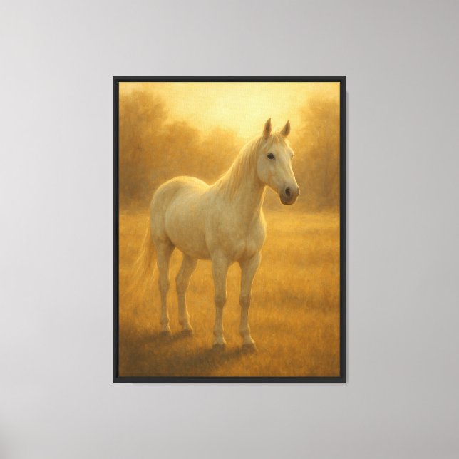  Painting of a White Horse in Gold Sunlight  Canvas Print (Front)