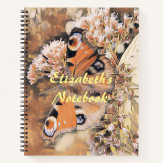 Painting of an orange butterfly on flowers noteboo notebook