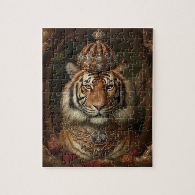 Painting of an tiger with a crown and flowers jigsaw puzzle (Vertical)