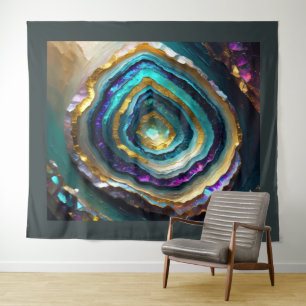 Painting of Blue Purple Amethyst Geode Gold Tapestry