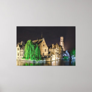 Painting of Bruges old town and Belfry tower Canvas Print