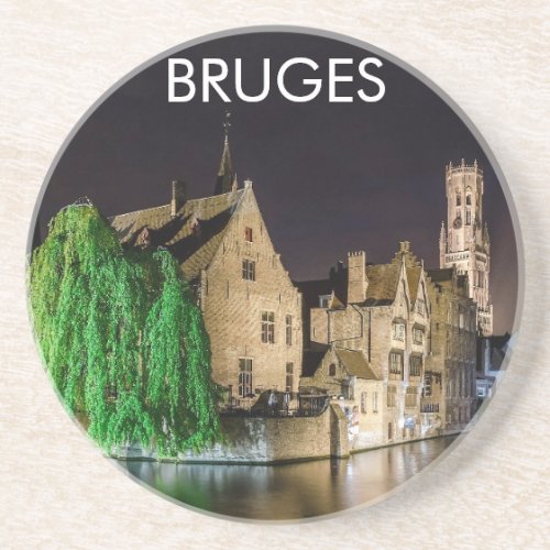 Painting of Bruges old town and Belfry tower Coaster