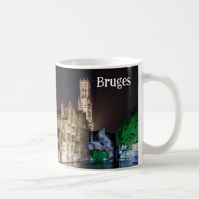 Painting of Bruges old town and Belfry tower Coffee Mug (Right)