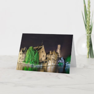 Painting of Bruges old town and Belfry tower Holiday Card